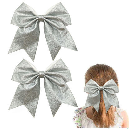 Picture of Large Glitter Cheer bow, Hipcheer 8 Inch Large Jumbo Cheer Hair Bows Ponytail Holder Elastic Band Handmade for Cheerleaders Teen Girls College Sports