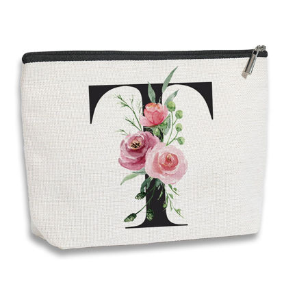 Picture of kdxpbpz Initial Makeup Bag, Personalized Gifts for Women, Bridesmaid Gifts, Birthday Gifts for Women Mom, Gifts for Best Friend, Bride Bridesmaid Cosmetic bag (Letter T)
