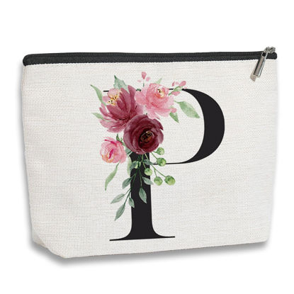 Picture of kdxpbpz Initial Makeup Bag, Personalized Gifts for Women, Bridesmaid Gifts, Birthday Gifts for Women Mom, Gifts for Best Friend, Bride Bridesmaid Cosmetic bag (Letter P)