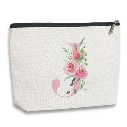 Picture of kdxpbpz Initial Makeup Bag, Personalized Gifts for Women, Bridesmaid Gifts, Birthday Gifts for Women Mom, Gifts for Best Friend, Bride Bridesmaid Cosmetic bag (Pink, J)