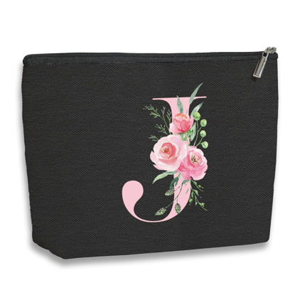 Picture of kdxpbpz A-Z Personalized Cosmetic Bag Monogrammed Makeup Bags Bridesmaid Gifts Custom Toiletry Pouch Gifts for Women Mom Best Friend Sister Bride Bridesmaid (J)