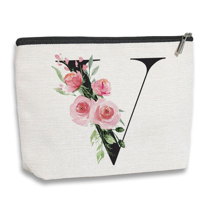 Picture of kdxpbpz Initial Makeup Bag, Personalized Gifts for Women, Bridesmaid Gifts, Birthday Gifts for Women Mom, Gifts for Best Friend, Bride Bridesmaid Cosmetic bag (Letter V)