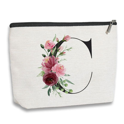 Picture of kdxpbpz Initial Makeup Bag, Personalized Gifts for Women, Bridesmaid Gifts, Birthday Gifts for Women Mom, Gifts for Best Friend, Bride Bridesmaid Cosmetic bag (Letter C)