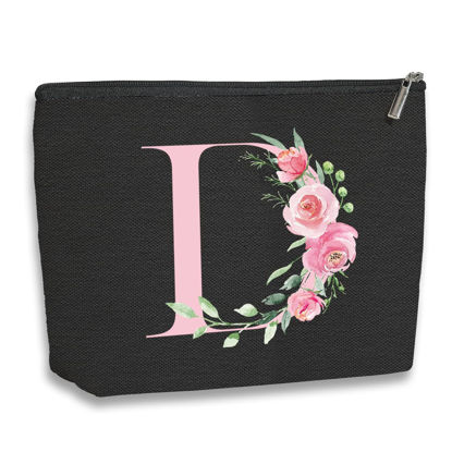 Picture of kdxpbpz A-Z Personalized Cosmetic Bag Monogrammed Makeup Bags Bridesmaid Gifts Custom Toiletry Pouch Gifts for Women Mom Best Friend Sister Bride Bridesmaid (D)