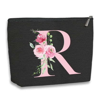 Picture of kdxpbpz A-Z Personalized Cosmetic Bag Monogrammed Makeup Bags Bridesmaid Gifts Custom Toiletry Pouch Gifts for Women Mom Best Friend Sister Bride Bridesmaid (R)