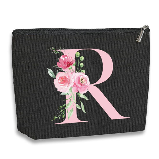Picture of kdxpbpz A-Z Personalized Cosmetic Bag Monogrammed Makeup Bags Bridesmaid Gifts Custom Toiletry Pouch Gifts for Women Mom Best Friend Sister Bride Bridesmaid (R)