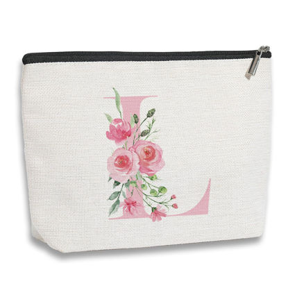 Picture of kdxpbpz Initial Makeup Bag, Personalized Gifts for Women, Bridesmaid Gifts, Birthday Gifts for Women Mom, Gifts for Best Friend, Bride Bridesmaid Cosmetic bag (Pink, L)