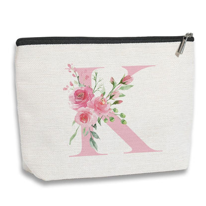 Picture of kdxpbpz Initial Makeup Bag, Personalized Gifts for Women, Bridesmaid Gifts, Birthday Gifts for Women Mom, Gifts for Best Friend, Bride Bridesmaid Cosmetic bag (Pink, K)