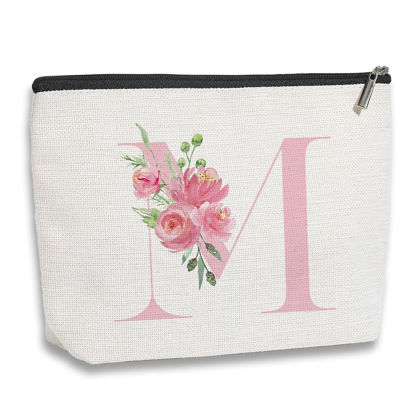 Picture of kdxpbpz Initial Makeup Bag, Personalized Gifts for Women, Bridesmaid Gifts, Birthday Gifts for Women Mom, Gifts for Best Friend, Bride Bridesmaid Cosmetic bag (Pink, M)