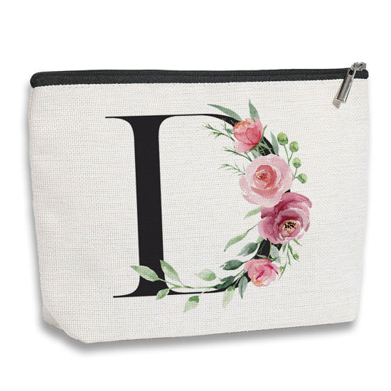 Picture of kdxpbpz Initial Makeup Bag, Personalized Gifts for Women, Bridesmaid Gifts, Birthday Gifts for Women Mom, Gifts for Best Friend, Bride Bridesmaid Cosmetic bag (Letter D)