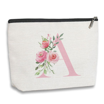 Picture of kdxpbpz Initial Makeup Bag, Personalized Gifts for Women, Bridesmaid Gifts, Birthday Gifts for Women Mom, Gifts for Best Friend, Bride Bridesmaid Cosmetic bag (Pink, A)
