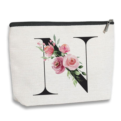 Picture of kdxpbpz Initial Makeup Bag, Personalized Gifts for Women, Bridesmaid Gifts, Birthday Gifts for Women Mom, Gifts for Best Friend, Bride Bridesmaid Cosmetic bag (Letter N)