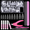 Picture of MORGLES Full Cover Coffin Nail Tips Set, 500 Pcs Clear Press On Nails, with Glue, Clipper, Files, Cuticle Pusher and Fork for Salons and Home DIY with Box