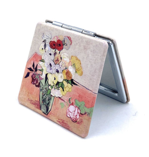 Picture of Aeisage Small Purse Mirror Van Gogh Japanese Vase with Roses and Anemones Mirror Floral Compact Mirror Bridesmaid Mirrors for Wedding