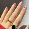 Picture of Pink Valentine's Day Press on Nails Cute Heart Fake Nails Short Almond Glossy Pink Color Glue on Nails Red Small Hearts Stick on Nails Valentines Acrylic False Nail Tips for Women DIY Manicure Decor