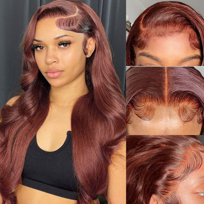 Picture of KeaBalo Reddish Brown Lace Front Wigs Human Hair Pre Plucked With Baby Hair 13x4 Body Wave Colored Wigs for Women 180% Density HD Lace Frontal Wigs Human Hair 20 Inch