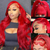 Picture of Red Lace Front Wigs Human Hair Pre Plucked 13x4 Body Wave Colored Red Human Hair Wig Hd Lace Frontal Wigs Human Hair 180% Density Glueless Wigs Human Hair 28 Inch