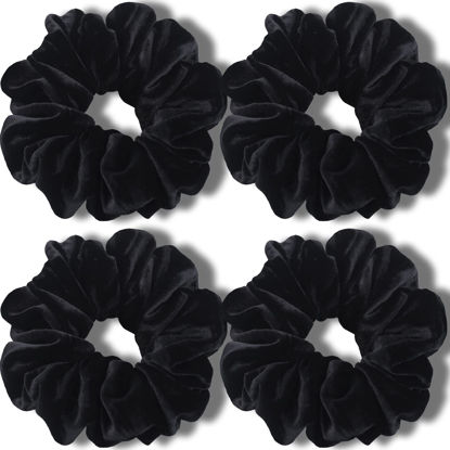Picture of IVARYSS Extra Large Scrunchies for Women's Thick Hair, Premium Velvet Soft Jumbo Scrunchy, XL 6 inch Big Elastic Band Hair Accessories, 4 Pack, Black