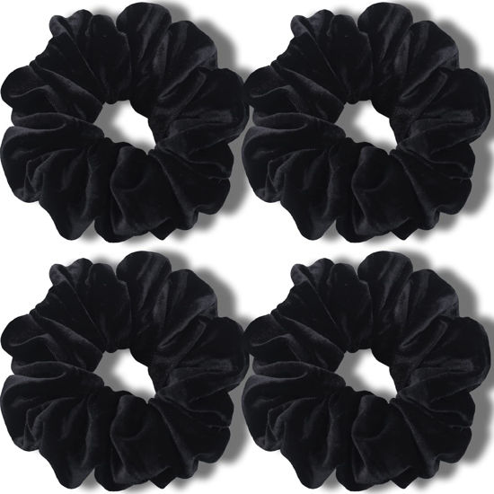 Picture of IVARYSS Extra Large Scrunchies for Women's Thick Hair, Premium Velvet Soft Jumbo Scrunchy, XL 6 inch Big Elastic Band Hair Accessories, 4 Pack, Black