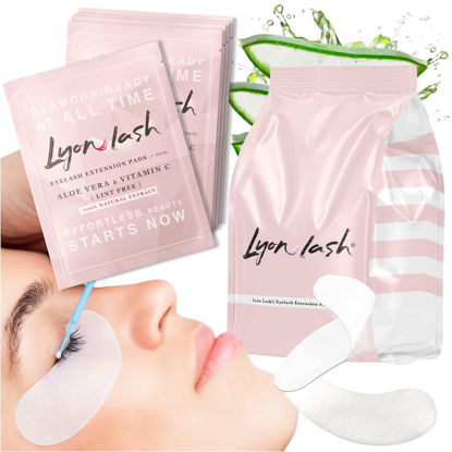 Picture of 100 Pairs Eyelash Extension Under Eye Gel Pads by Lyon Lash - Lint Free with Aloe Vera Hydrogel Eye Patches, Premium Eyelash Extension Supplies & Beauty Tools, Fit Most Eye Shape, Stick Well