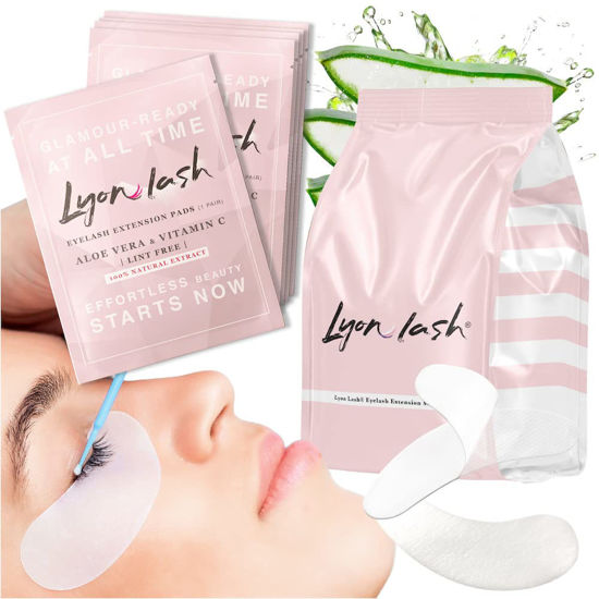 Picture of 100 Pairs Eyelash Extension Under Eye Gel Pads by Lyon Lash - Lint Free with Aloe Vera Hydrogel Eye Patches, Premium Eyelash Extension Supplies & Beauty Tools, Fit Most Eye Shape, Stick Well
