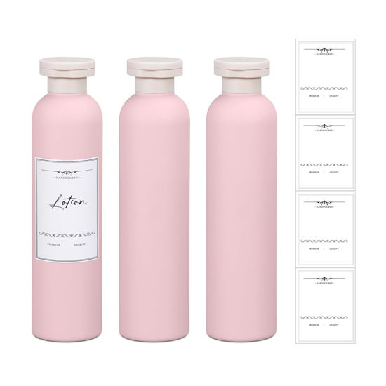 Picture of UMETASS 8.8oz Travel Essentials Shampoo Bottles for Toiletries,Empty Plastic Squeeze Bottles with Flip Cap for Toiletries Travel Size Shampoo and Conditioner (3 pack, pink)