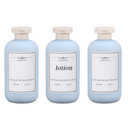 Picture of UMETASS 10oz Travel Shampoo Bottle, Empty Plastic Squeeze Bottles with Flip Cap, Lotion Container for Toiletries Travel Size Shampoo and Conditioner (3 PACK BLUE)