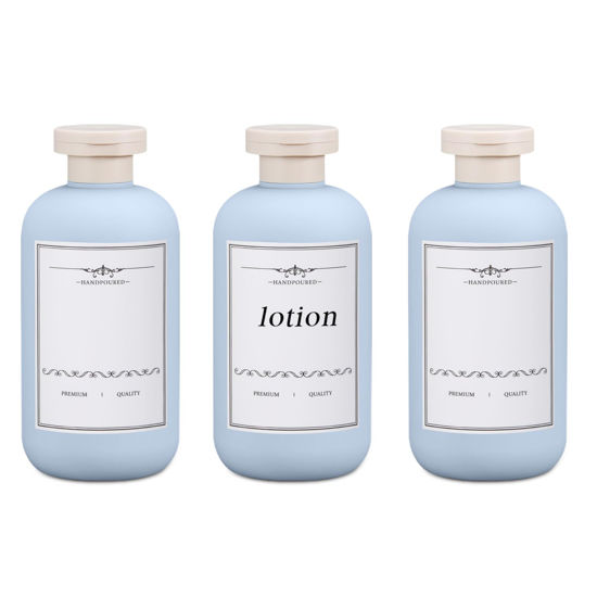 Picture of UMETASS 10oz Travel Shampoo Bottle, Empty Plastic Squeeze Bottles with Flip Cap, Lotion Container for Toiletries Travel Size Shampoo and Conditioner (3 PACK BLUE)