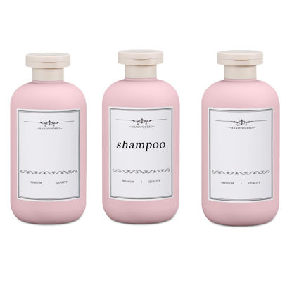 Picture of UMETASS Travel Shampoo Bottle, Empty Plastic Squeeze Bottles 10oz with Flip Cap, Lotion Container for Toiletries Travel Size Shampoo and Conditioner (3 pack pink)
