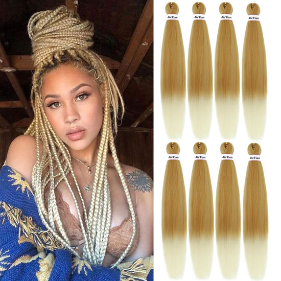 Picture of Liang Dian Pre Stretched Braiding Hair Ombre 30 Inch 8 Packs Synthetic Crochet Braids Hot Water Setting Professional Soft Yaki Texture Synthetic Hair Extensions(30 Inch 27/613)