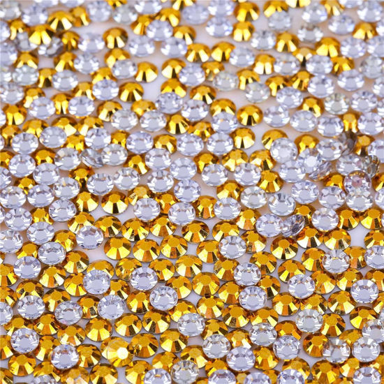 Picture of 500 Pieces SS30 6mm Flatback AB Rhinestones Clear Glass Round Gems Crystals for Nail Art DIY Crafts Clothes Shoes Bags （Gold）