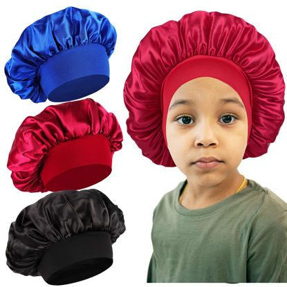 Picture of 3 PCS Kids Bonnets for Girls,Bonnet for Kids,Silk Bonnet for Sleeping Kids,Toddler Bonnet,Small Bonnet