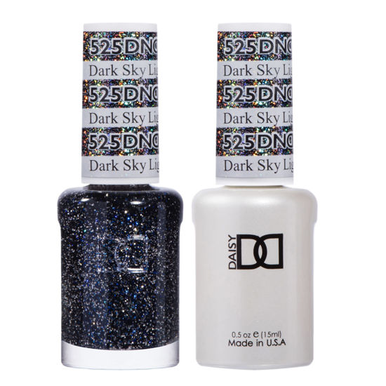 Picture of DND Gel Polish Set, Black Collection, UV/LED Gel Polish and Air Dry Nail Lacquer, Matching Chip-Free Polish Duo, 525 Dark Sky Light, 0.5 Fl Oz
