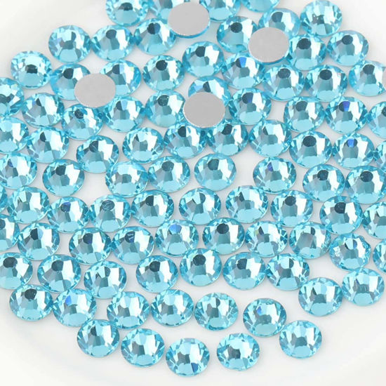 Picture of Beadsland 144pcs Flat Back Crystal Rhinestones Round Gems for Nail Art and Craft Glue Fix, Aquamarine, SS40, 8.4-8.7mm