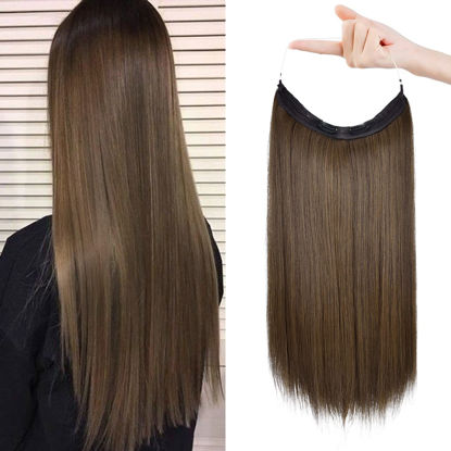 Picture of REECHO Invisible Wire Hair Extensions with Transparent Headband Adjustable Size Removable Secure Clips in Straight Secret Hairpiece for Women (24 Inch (Pack of 1), Ginger Brown)