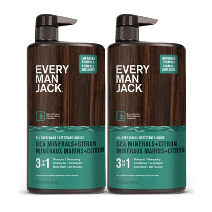 Picture of Every Man Jack Sea Minerals + Citron Hydrating Mens 3-in-1 All Over Wash for All Skin and Hair Types - Body Wash, Shampoo and Conditioner with Naturally Derived Ingredients - 28.8oz (2 Pack)
