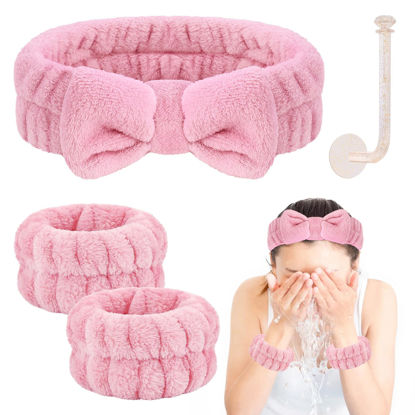 Picture of CERETIA Face Wash Headband and Wristband Set, Wrist Towels for Washing Face with Holder Microfiber Wristbands for Washing Face Absorbent Spa Wristbands Wrist Scrunchies Face Washing Wristbands