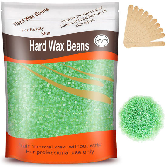 Picture of Yovanpur Hard Wax Beads for Brazilian Waxing, At Home Pearl Wax for Bikini, Face, Eyebrow, Legs - 300g (10 Oz) with 10 Wax Spatulas (Light Green-Aloe)