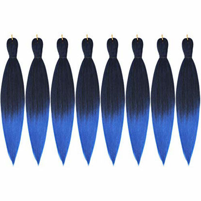 Picture of 8 Packs Pre-Stretched Braiding Hair 20" Braids Professional Synthetic Hair for Crochet Twist (20" 8 Packs, T1B/Blue)