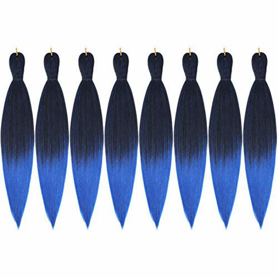 Picture of 8 Packs Pre-Stretched Braiding Hair 20" Braids Professional Synthetic Hair for Crochet Twist (20" 8 Packs, T1B/Blue)