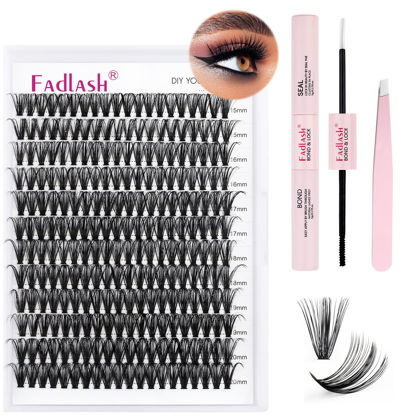 Picture of FADLASH DIY Lash Extension Kit Individual Lashes Cluster D Curl Eyelash Extension Kit with Lash Bond and Seal and Lash Applicator Tool for Self Application at Home (40D-0.07D-15-20MIX KIT)