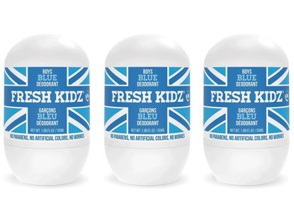 Picture of Fresh Kidz Roll On Deodorant for Kids and Teens - Baking Soda and Aluminum-free 24 Hour Protection for Sensitive Skin - Boys "Blue" 1.86 fl.oz. (3 Pack)