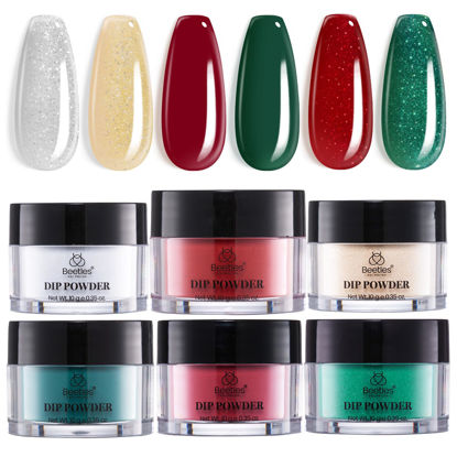 Picture of Beetles Dip Powder Nail Set: 6 Colors Winter Nail Dip Powder Red Green Glitter Silver Gold Dipping Powder Starter Kit Manicure DIY Salon for Women,No Nail Lamp Needed