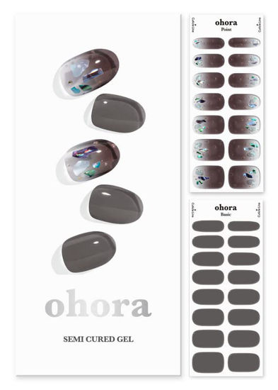 Picture of ohora Semi Cured Gel Nail Strips (N Pottery) - Dark, Ombre, Works with Any UV/LED Nail Lamps, Salon-Quality, Long Lasting, Easy to Apply & Remove - Includes 2 Prep Pads, Nail File & Wooden Stick