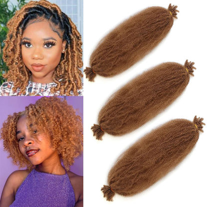 Picture of 12 Inch Pre Separated Springy Afro Twist Hair 3 Packs Short Spring Twist Hair For Distressed Soft Locs Golden Brown Afro Twist Hair Natural Marley Twist Braiding Hair Extensions (12 Inch 3Pcs, 27#)
