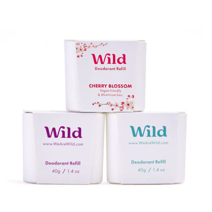 Picture of Wild - Natural Refillable Deodorant Variety Pack - Aluminum Free - Scents Include Fresh Cotton & Sea Salt, Cherry Blossom and Coconut & Vanilla - Long Lasting Protection