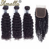 Picture of Amella Hair 8A Brazilian Kinky Curly Weave Human Hair Bundles with Closure Brazilian curly Hair 3 Bundles with Closure 12" 14" 16"+12inch Closure