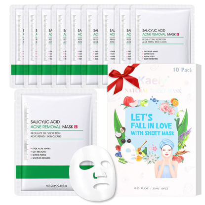 Picture of Kaely 10 Pack Salicylic Acid Sheet Masks,Hydrating Smoothing Face Masks for Women Men,Facial Mask Skin Care Korean,Moisturize,Brighten,Nourish for All Skin Types,Birthday Christmas Gifts,Set08