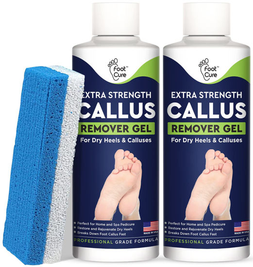 Picture of Callus Remover for Feet with Extra Strength Gel & Foot Pumice Stone Set - Easy Way to Remove Hard Calluses & Dead Skin Build-Up - Professional at-Home Foot Care for Men & Women - Made in The USA