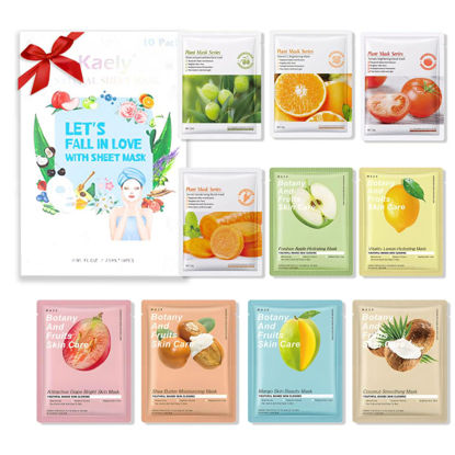 Picture of Kaely 10 Pack Variety Sheet Masks,Spa Party Face Masks for Kids Skin Care,Facial Mask Skincare Set Korean,Moisturize,Brighten,Nourish for All Skin Types,Christmas Gifts for Women Men Girls,Set12